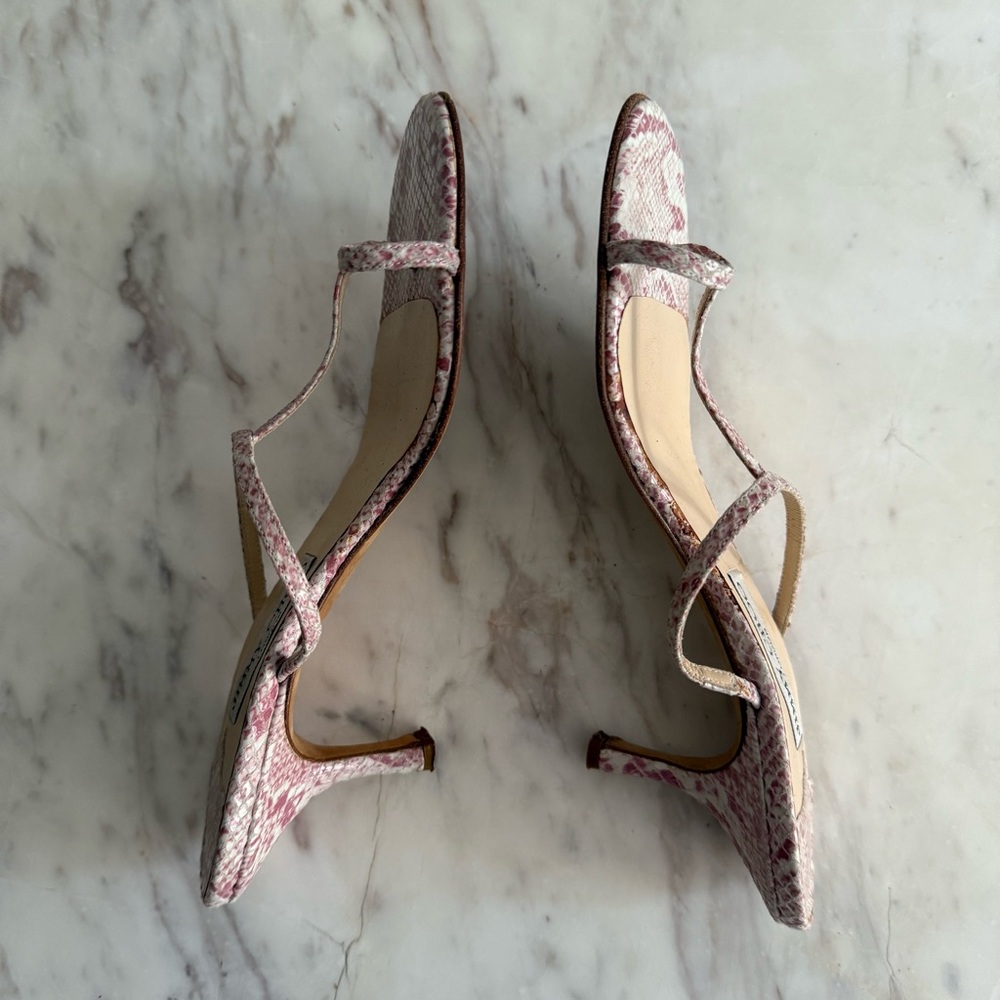 Jimmy Choo Pink Snake Skin Y2K Sexy Minimalist Toe Loop Kitten Siletto Heels 35 - Picture 4 of 7